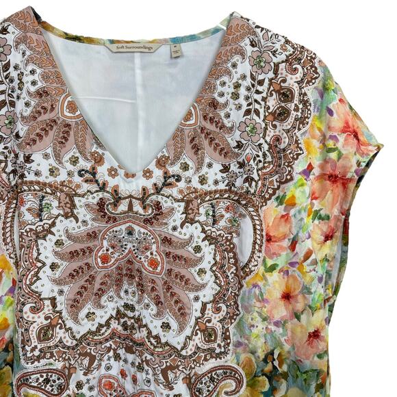 Soft Surroundings Patria Tunic Top Medium Floral Paisley Beaded Embellished Chic - Picture 3 of 7